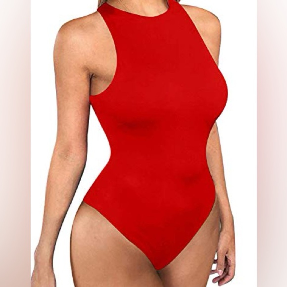 Chic Red Sleeveless Bodysuit